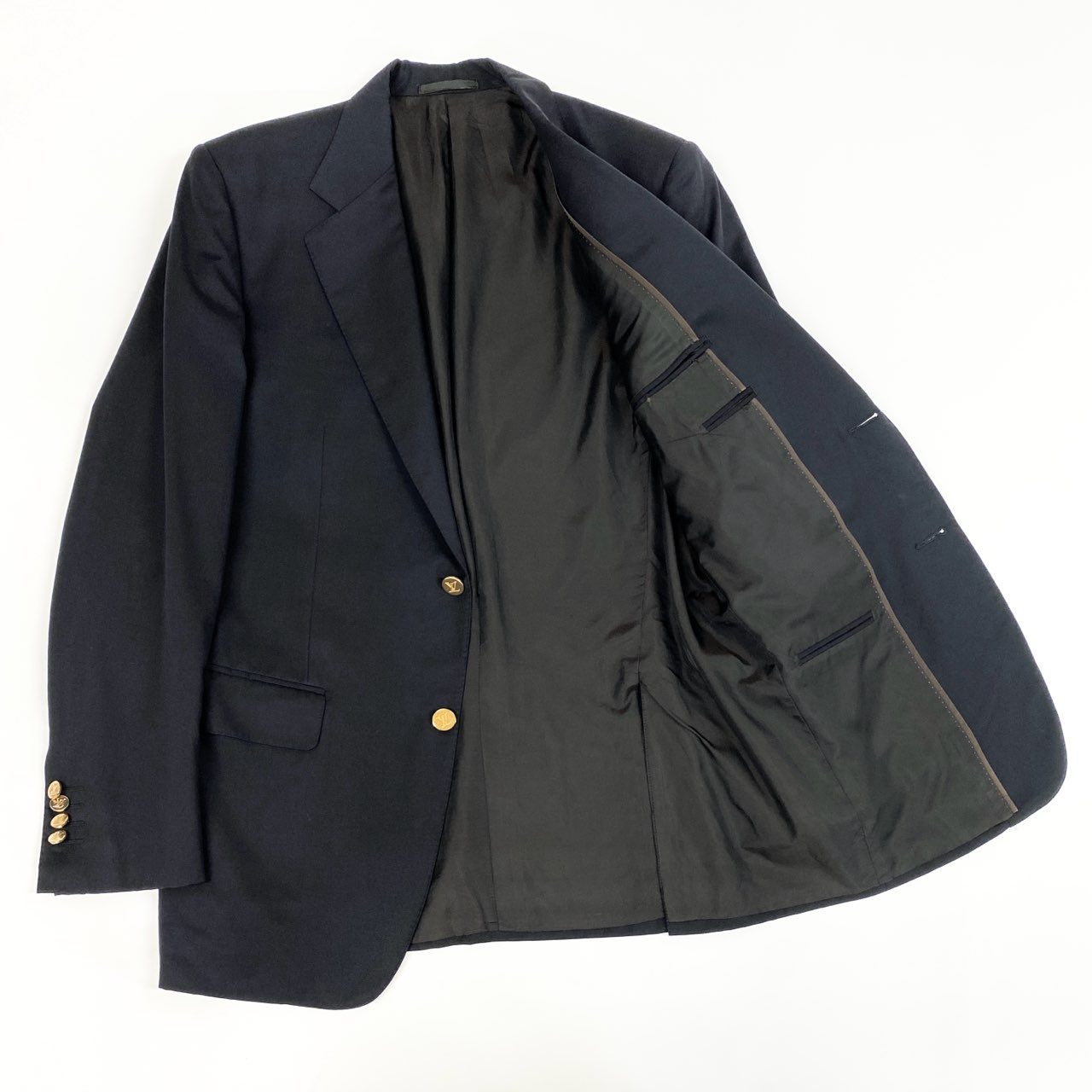 Md7 LOUIS VUITTON ルイヴィトン テーラードジャケット ウールジャケット ブレザー 金ボタン 48サイズ ネイビー ウール100％ メンズ 男性用o07t
