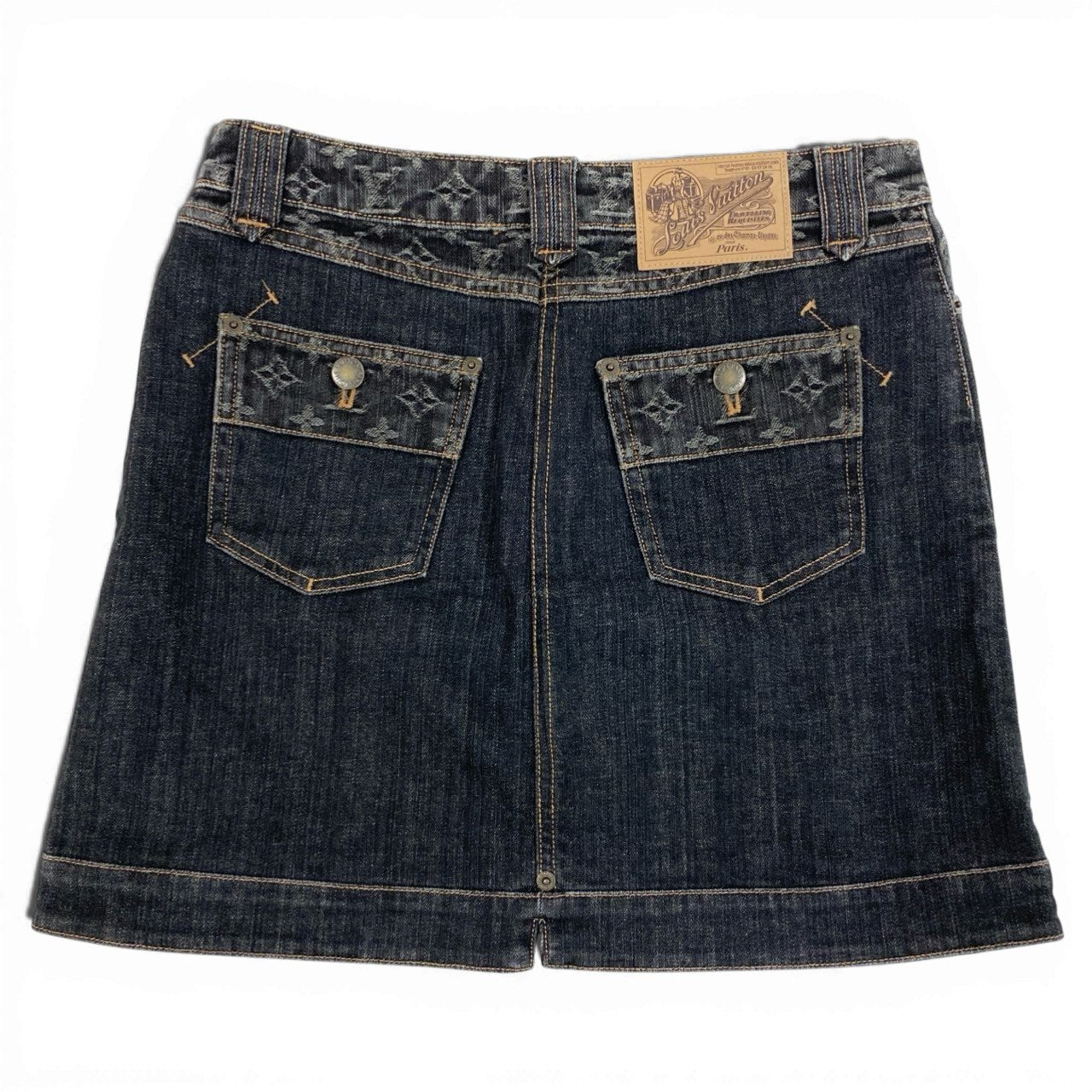 50b7 【美品】LOUIS VUITTON ルイヴィトン モノグラムデニムミニスカート Monogram Denim Mini Skirt 38サイズ ブラック コットン100％ レディース 女性用ta1