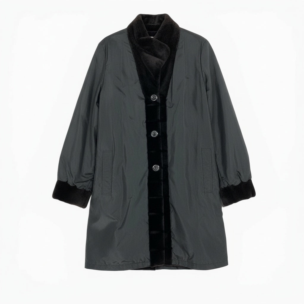 14a15 《美品》 シェアードミンク リバーシブルコート サイズF Black 本毛皮 Reversible Mink Fur Coatt18r