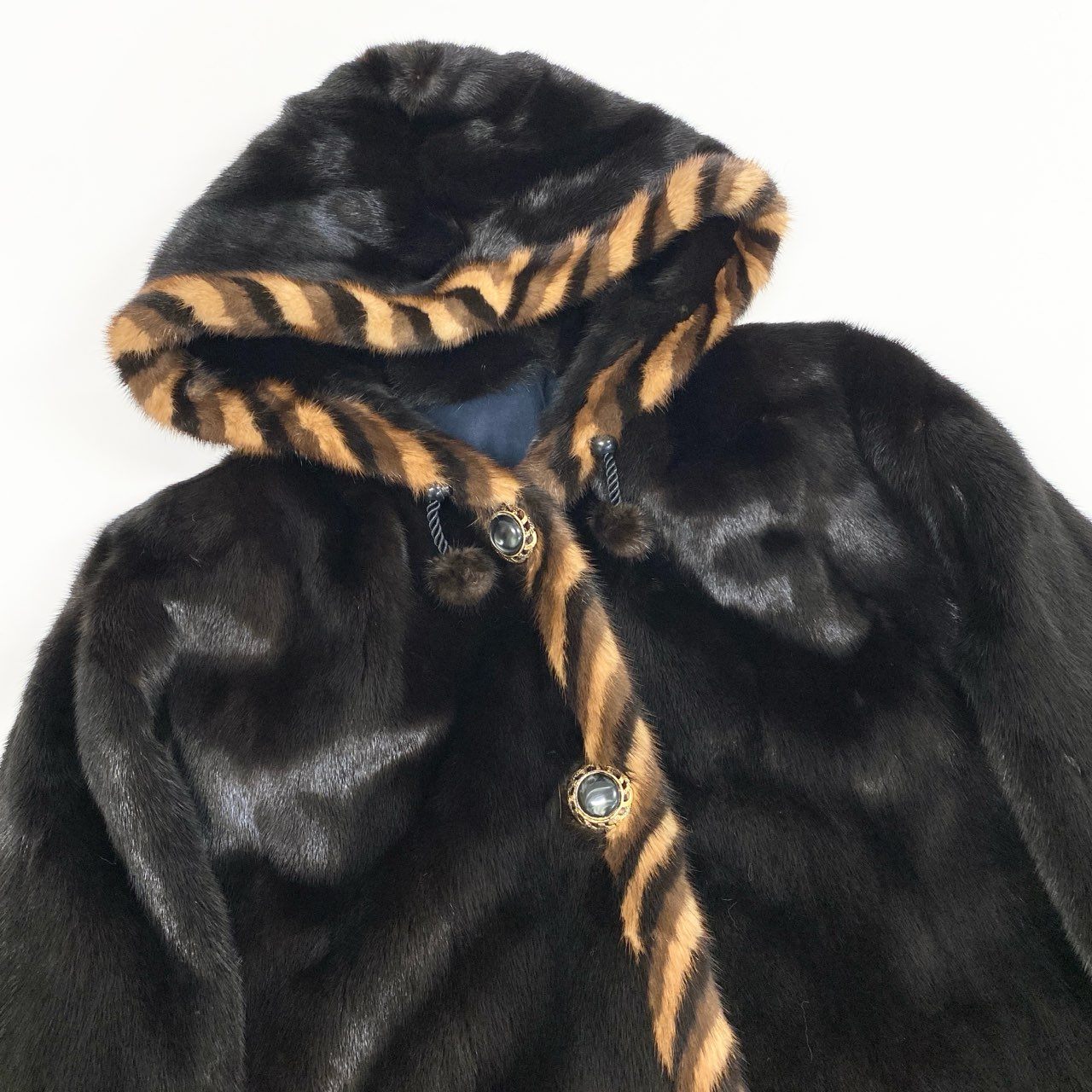 2b16 希少デザイン ダークミンク フード付き リバーシブルコート サイズ44 ブラウン 本毛皮 Mink Fur Coatt18r