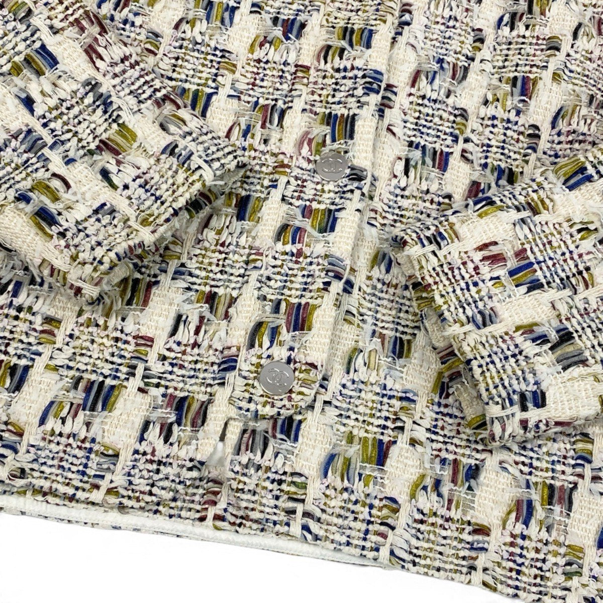 h31 【美品】CHANEL ファンシーツイード リバーシブル オーバージャケット P58258 38サイズ マルチカラー レディース 女性用k02i