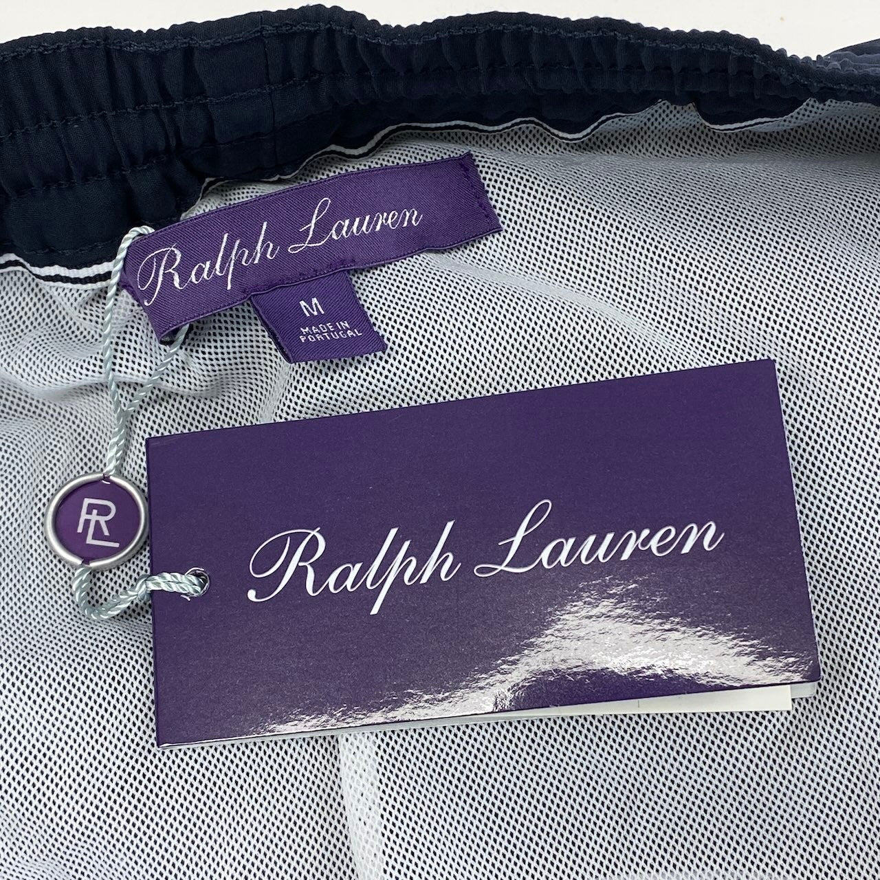 23e14 【新品保管品】RALPH LAUREN ラルフローレン Purple Label パープルレーベル スイムパンツ ハーフパンツ 水着 Mサイズ ネイビー ポリエステル100％ メンズ 男性用u02t