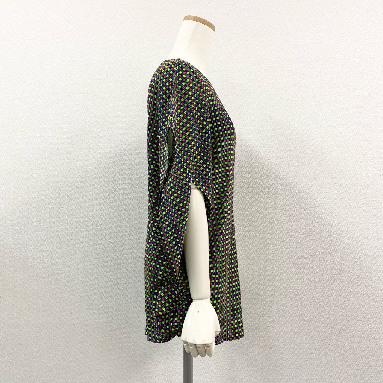 Aa7 【美品】 PLEATS PLEASE プリーツプリーズ イッセイミヤケ 変形トップス ポンチョ ジオメトリックプリント チェック柄 PP03-FK363 マルチカラー レディース 女性用k02i