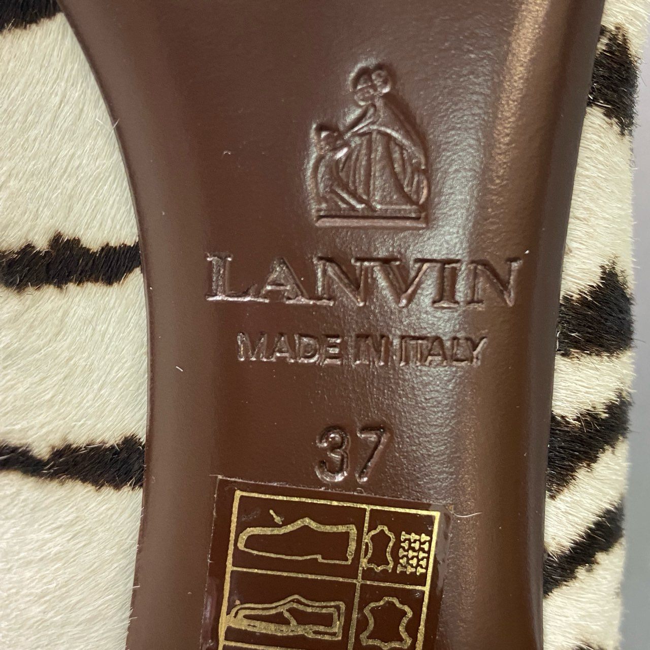 1f23 《未使用》 LANVIN ランバン ハラコ リボンパンプス 37 ホワイト ブラック レザー シューズ 箱付き