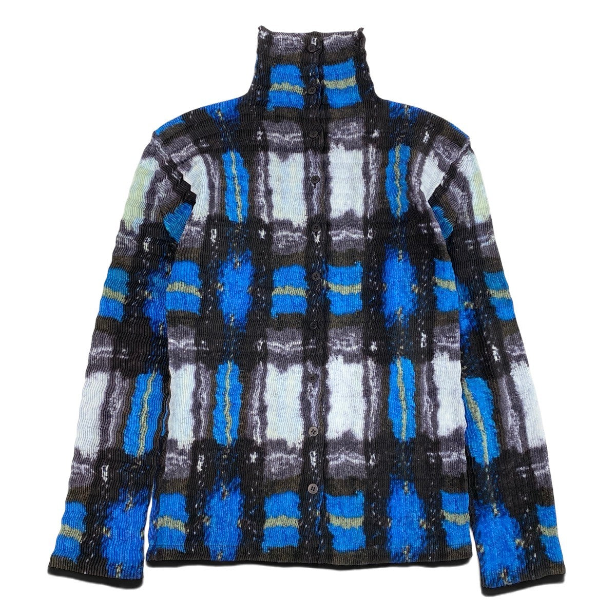 Ah28  ISSEY MIYAKE イッセイミヤケ ロングスリーブ プリーツ加工シャツ 総柄プリント サイズL マルチカラー ポリエステル レディースo07t