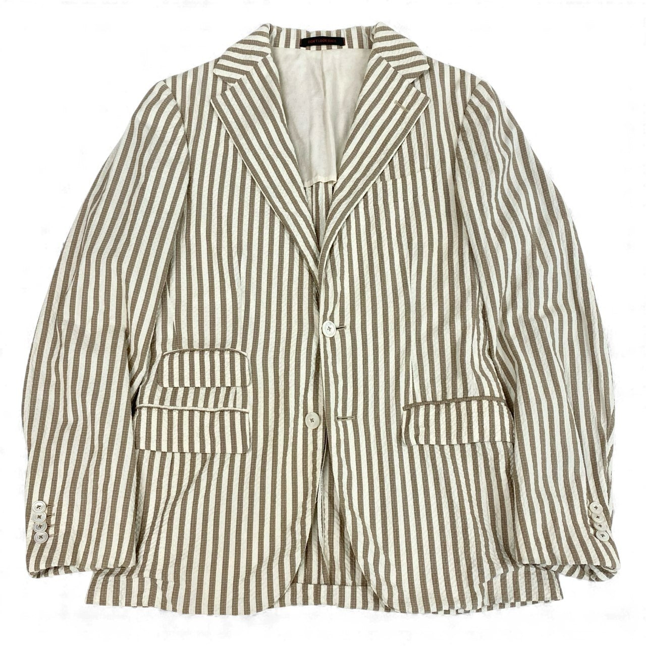 49L9 THE GIGI ザジジ テーラードジャケット サマージャケット シアサッカー 42 ホワイト ブラウン メンズ 紳士服u02t