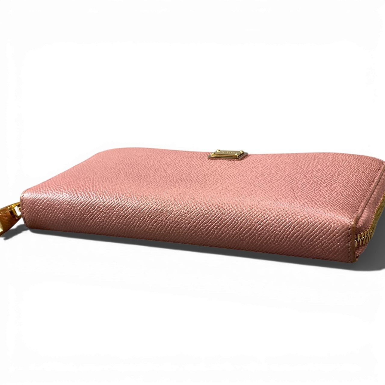 a5 DOLCE&GABBANA ドルチェアンドガッバーナ ラウンドファスナー 長財布 レザー ロゴプレート ピンク レディースk02i