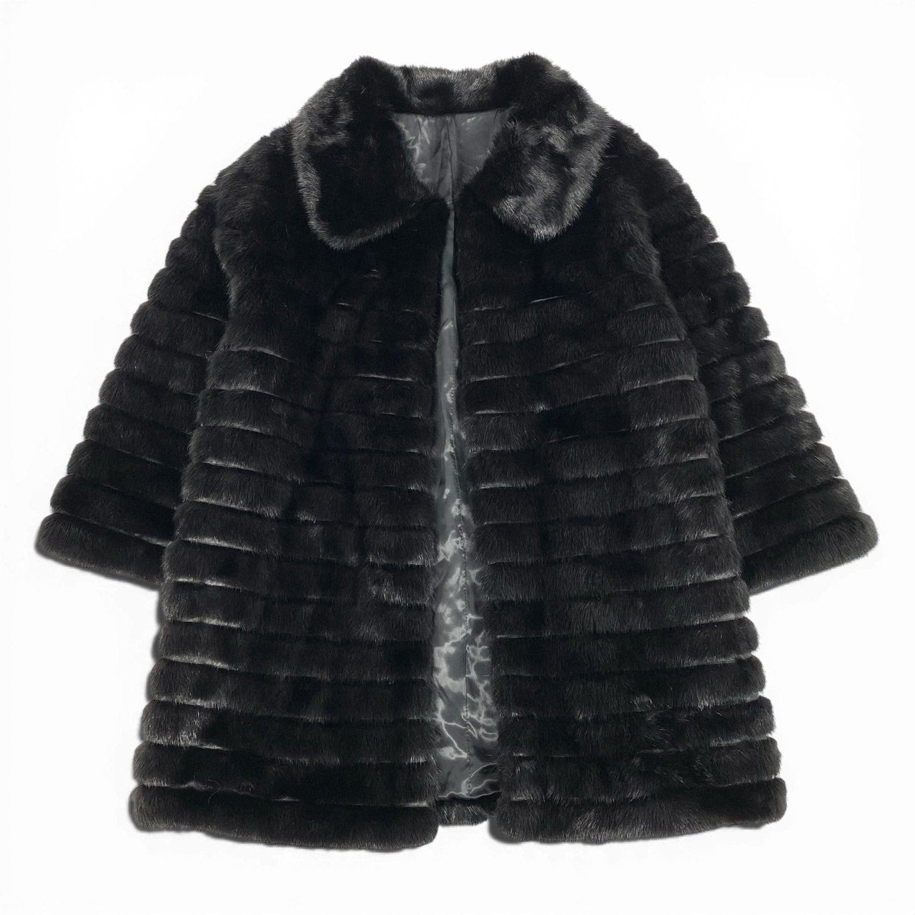 23a21 ダークミンク ファーコート サイズL ブラック 本毛皮 Black Mink Fur Coat リアルファーt18r