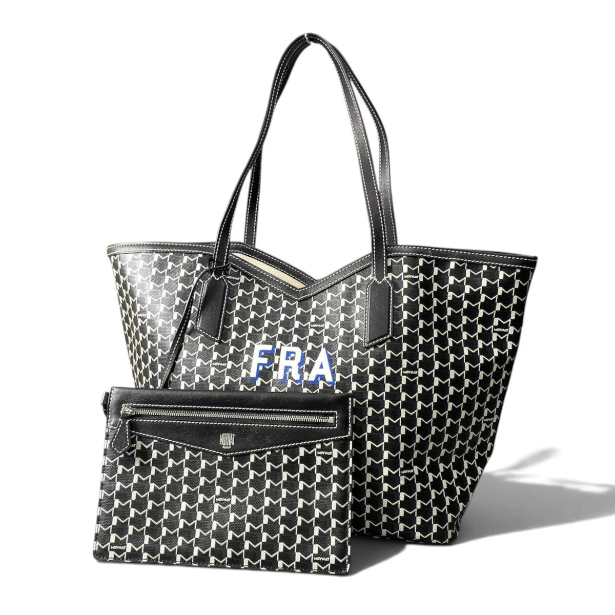 h13【極美品】MOYNAT モワナ M.CABAS Mカバス トートバッグ Mカットアウト ジップポーチ ブラック ホワイト レディース 女性用k02i