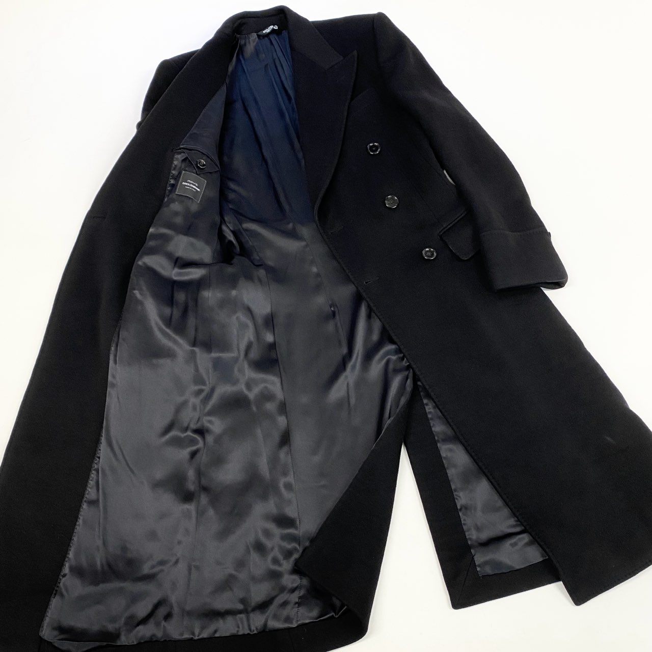 14Ⅼ1《美品》 DOLCE&GABBANA ドルチェアンドガッバーナ カシミヤ ダブルフェイスロングコート サイズ46 ブラック CASHMERE LONG COATt18r