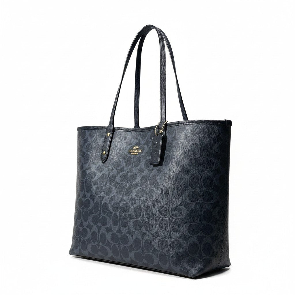 f12 COACH コーチ リバーシブル シグネチャー トートバッグ Reversible Signature Tote Bag K1732 / F58293 ネイビーt18r