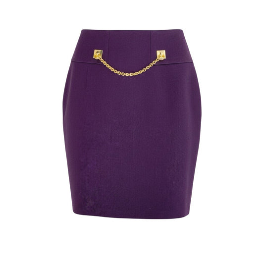 64L15 Vintage CELINE セリーヌ ヴィンテージ オールド ゴールドチェーン 台形スカート フレアスカート 38 パープル ウール レディースu02t