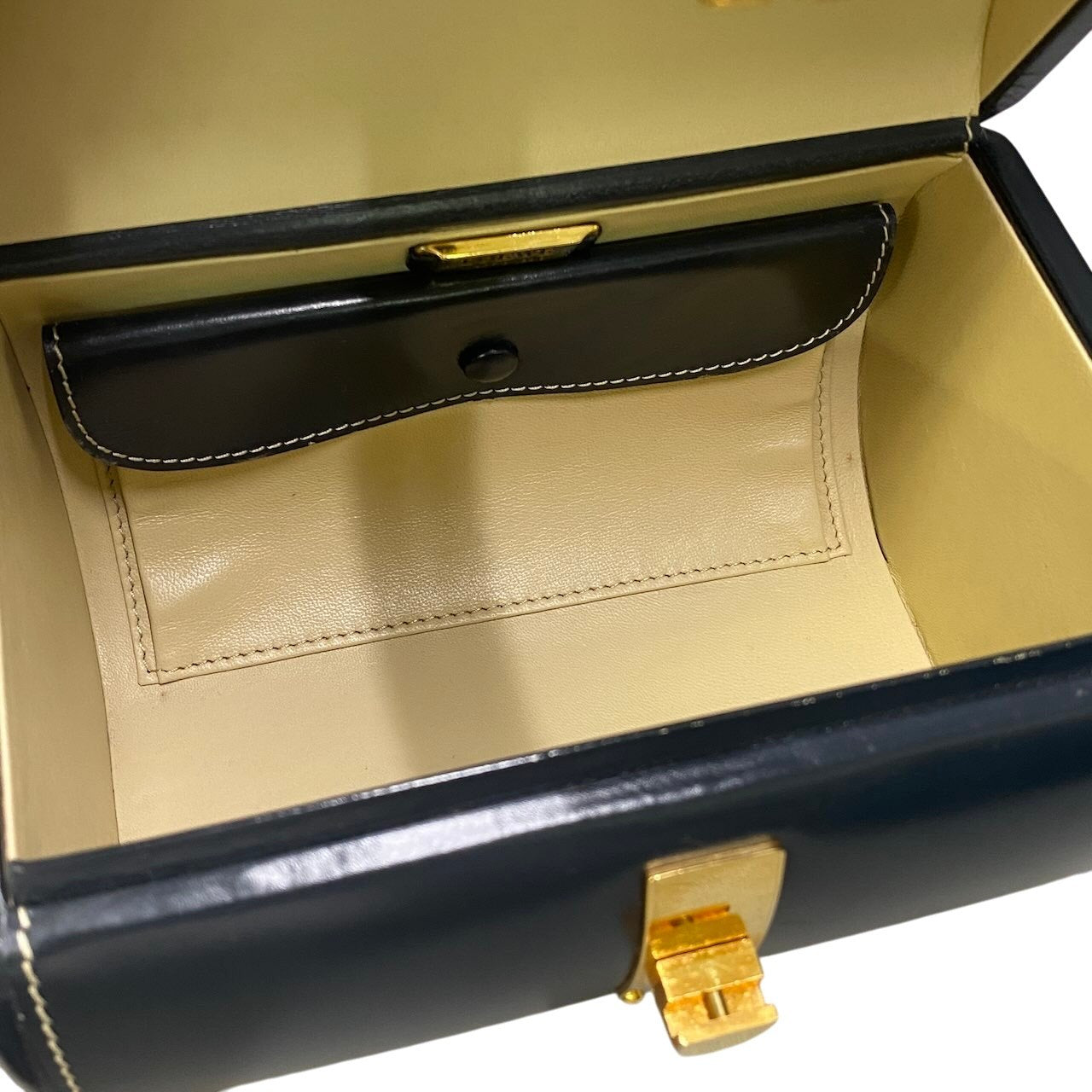 Ad2 LOEWE ロエベ ヴィンテージ ハンドバッグ バニティバッグ アナグラム金具 ネイビー レザー レディースu02t