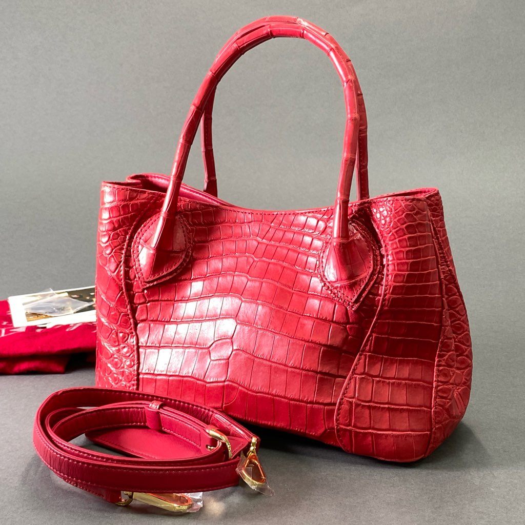 De18 【極美品】JRA認定 LEATHER JEWELS Crystal Reptiles レザージュエルズ レッド クロコダイルレザー 2way ハンドバッグ ショルダーバッグ レディース 女性用 鞄