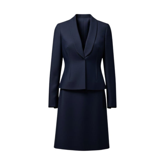 62g7 LANVIN COLLECTION ランバンコレクション セットアップ スカートスーツ フォーマル シルクウール混 サイズ38 ネイビー レディース 女性用o07t