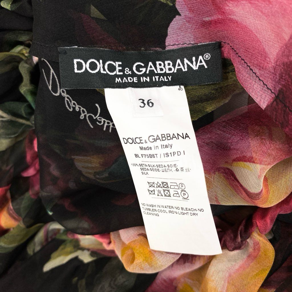 4f7 【美品】 DOLCE&GABBANA ドルチェ＆ガッバーナ シルク100％ 花柄シアーブラウス パフスリーブ ローズプリント サイズ36 マルチカラー レディース ブラウス