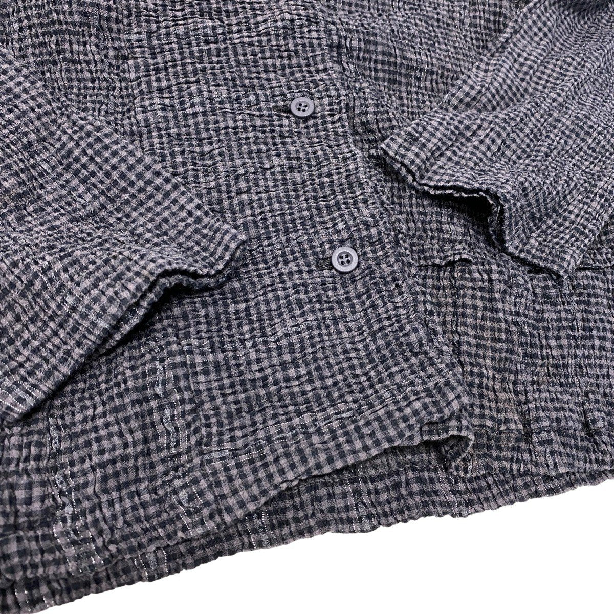 93h25 ISSEY MIYAKE Haat イッセイミヤケ ハート ロングスリーブシャツ チェック柄 ストレッチ 薄手 サイズ2 グレー系 レディースo07t