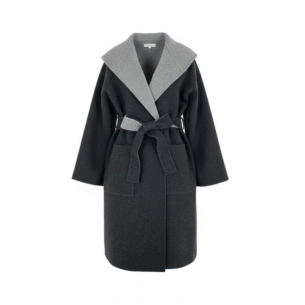 14L1 【美品】bamford バンフォード ウールロングコート リバーシブルコート フーデットコート アウター イタリア製 Mサイズ相当 グレー レディースu02t