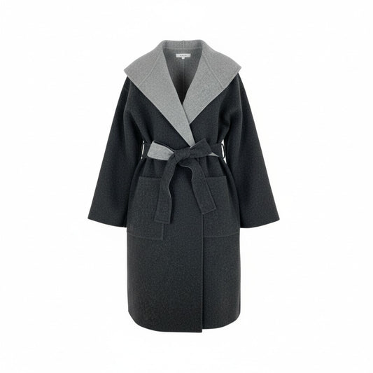 14L1 【美品】bamford バンフォード ウールロングコート リバーシブルコート フーデットコート アウター イタリア製 Mサイズ相当 グレー レディースu02t