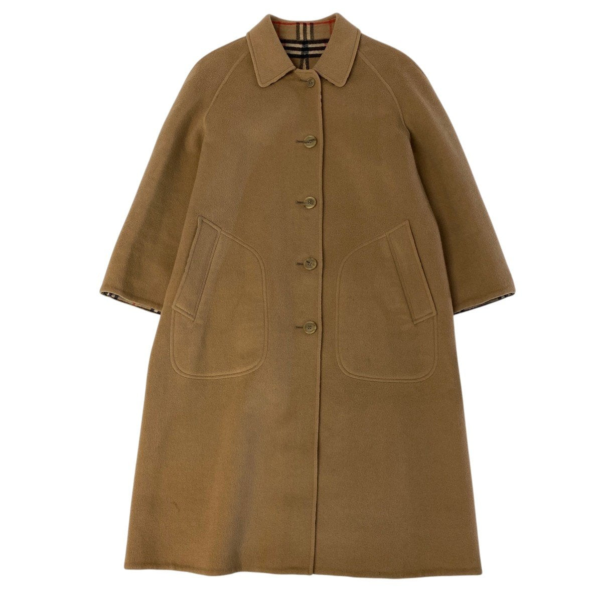 Ij23 Burberrys バーバリーズ ノバチェック リバーシブルコート サイズ11AB ベージュ ウール100％ レディースu02t