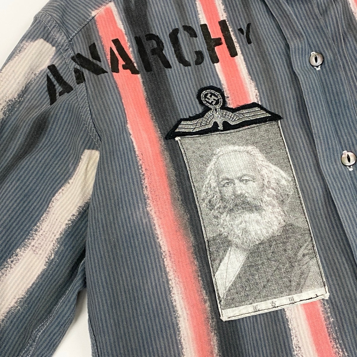 Af27 【美品】 SEDITIONARIES セディショナリーズ ヴィヴィアンウエストウッド アナーキーシャツ 貝ボタン メンズ 男性用 Ｍ グレー レッド 綿100％u02t