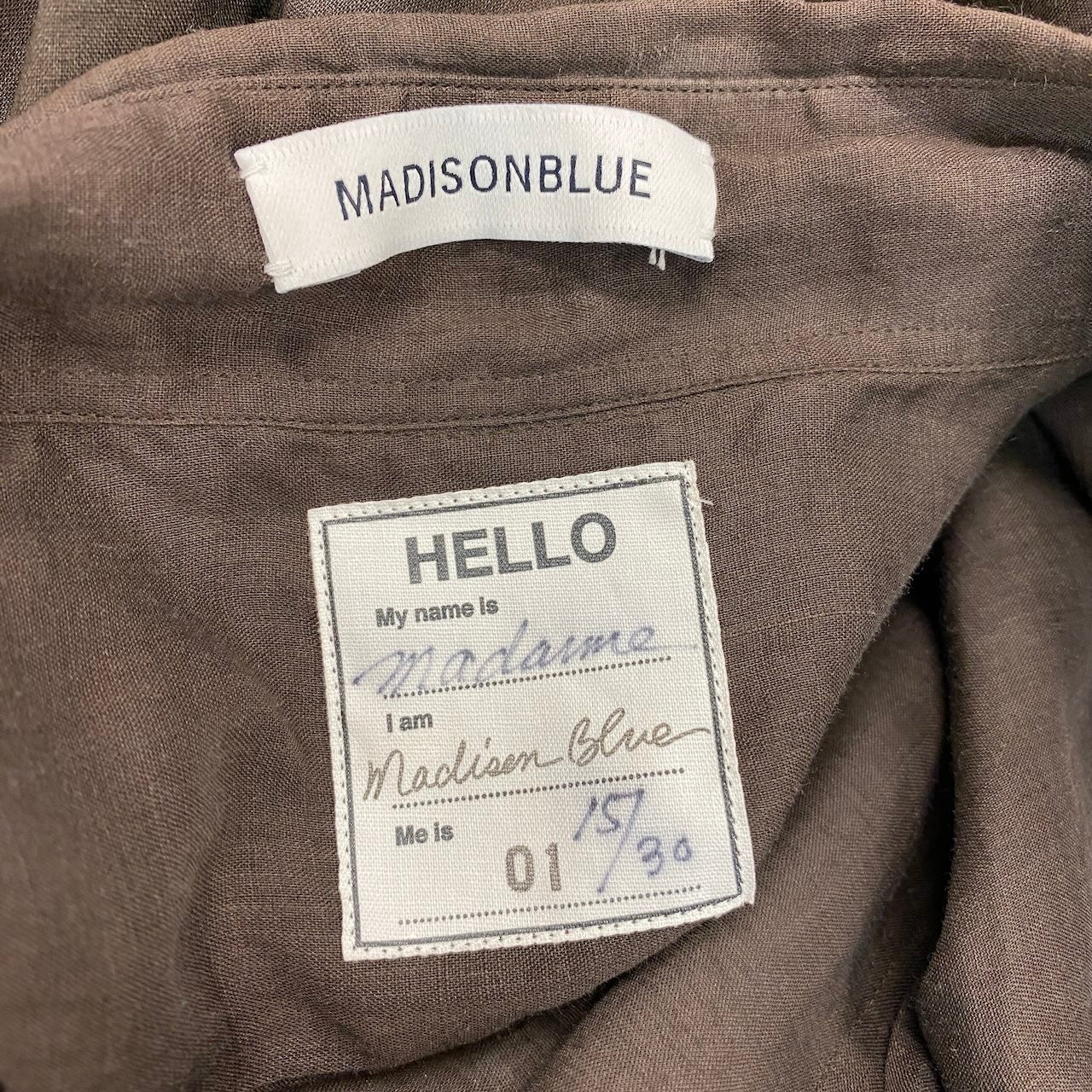 85g5 【美品】 MADISONBLUE マディソンブルー マダムシャツ ロングスリーブリネンシャツ MB181-5056EX サイズ1 S相当 ブラウン 麻100％ レディース女性用u02t