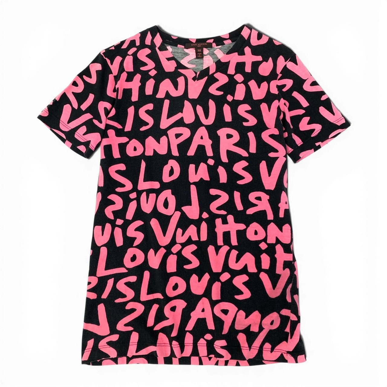 86a15 【Vintage】LOUIS VUITTON ルイヴィトン グラフィティ 半袖Tシャツ サイズXS ブラック ピンク レディース トップスk02i