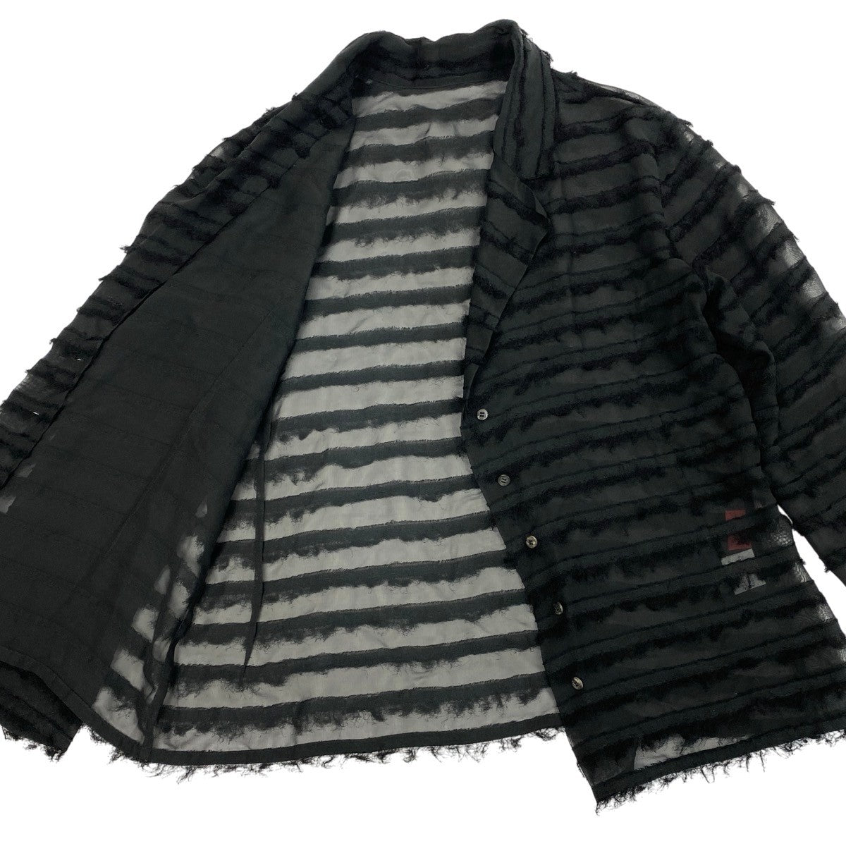 Ah28 ISSEY MIYAKE Haat イッセイミヤケ ハート ロングスリーブ シアーシャツ ボーダー サイズ2 ブラック レディースo07t