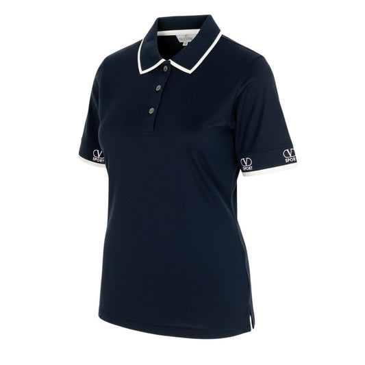 I b20《美品》 VALENTINO ヴァレンティノ スリーブロゴ 半袖ポロシャツ トップス 40 ブラック レディースu02t