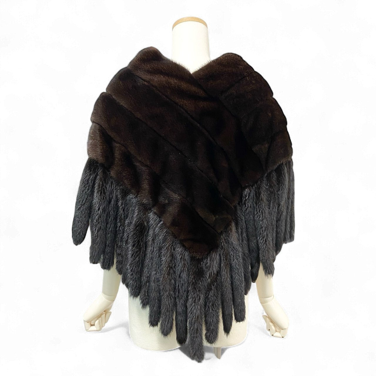 67K18 《美品》 EMBA エンバ BKACKGLAMA ブラックグラマ デミバフミンク フリンジケープ ブラウン 最高級本毛皮 コート ショール マフラー MINK FURt18r