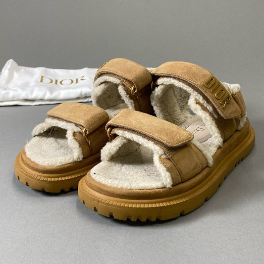 3i30 Christian Dior クリスチャンディオール Dioract ディオールアクト サンダル もこもこ イタリア製 36サイズ ベージュ アイボリー ゴートスキン レディースt18r