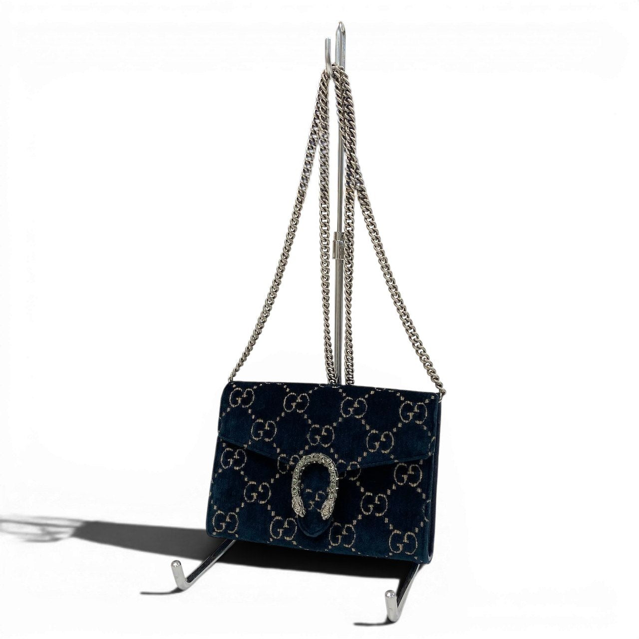 e4 《美品》 GUCCI グッチ デュオニソス GG モノグラム クロスボディバッグ Dionysus Velvet Monogram Bag ネイビーt18r