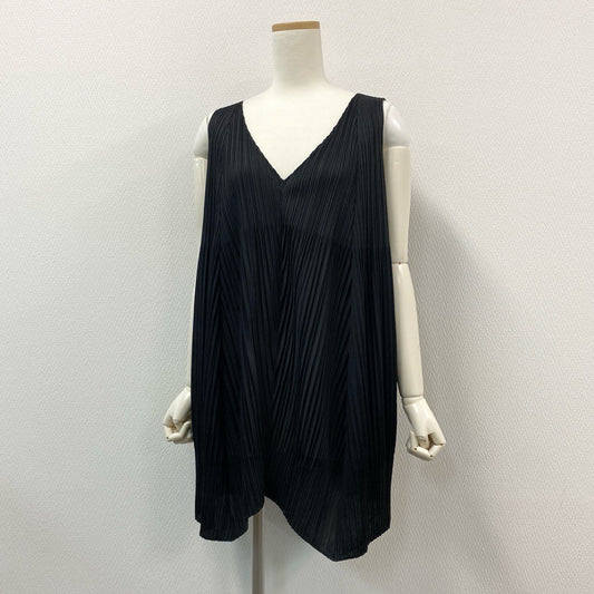 13j29 PLEATS PLEASE プリーツプリーズ ノースリーブカットソー チュニック プリーツ Vネック PP13-JT603 3サイズ ブラック レディースu02t
