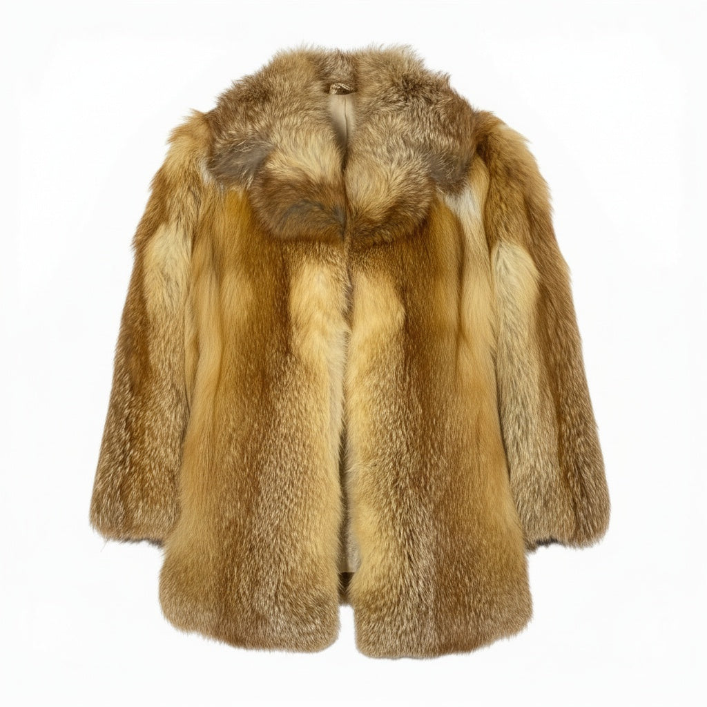 60b3 レッドフォックス ファーコート サイズF 茶系 本毛皮 Red Fox Fur Coat 裏地豪華刺繍t18r
