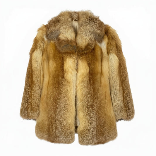 60b3 レッドフォックス ファーコート サイズF 茶系 本毛皮 Red Fox Fur Coat 裏地豪華刺繍t18r