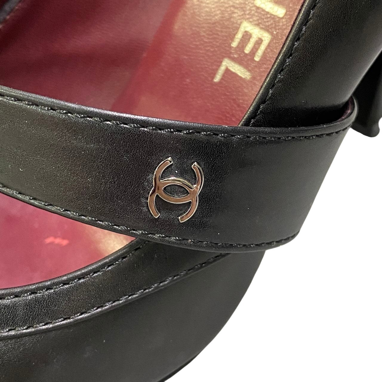 e13 CHANEL シャネル ココマーク CCベルト レザーパンプス Coco Belt Leather Pumps サイズ37 ブラック シューズ イタリア製t18r