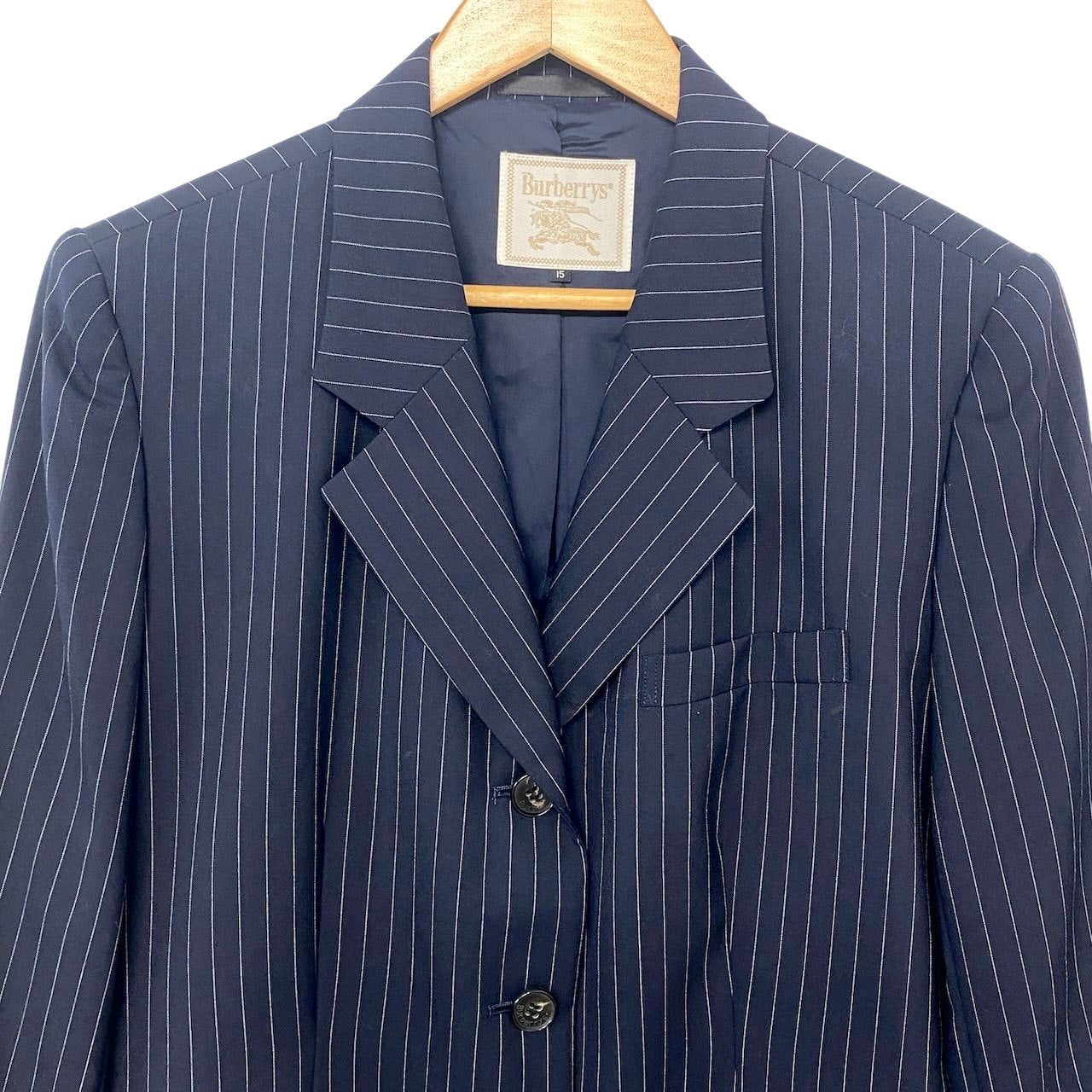 78h21 Burberrys' バーバリー セットアップ スカートスーツ フォーマル ストライプ柄 ジャケット15 / スカート13 ネイビー ウール10％ レディース 女性用o07t