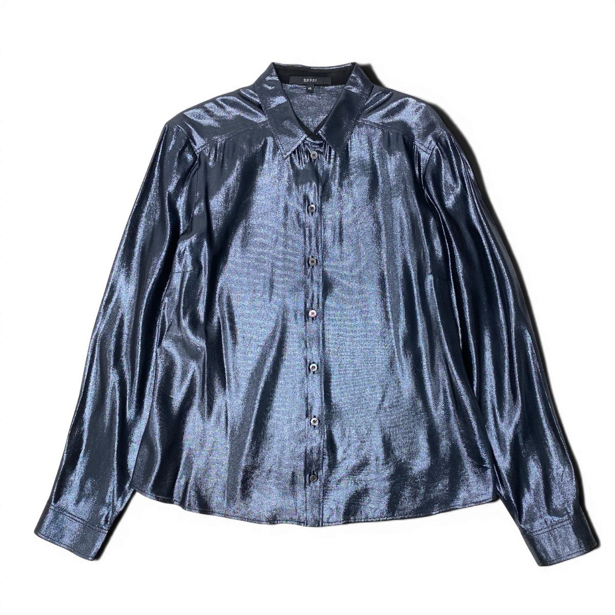 If12 GUCCI グッチ 光沢カラー ロングスリーブシャツ シルクブレンド サイズ46 ブラック系 レディース 女性用t18r