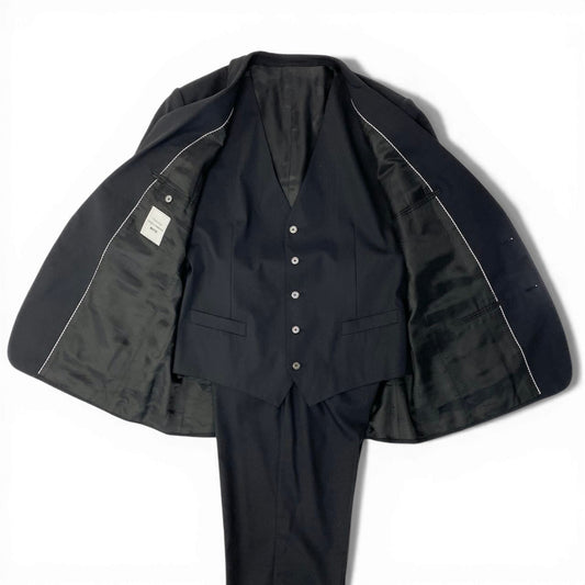 32c30 DOLCE&GABBANA ドルチェアンドガッパーナ MARTINI シングルスーツセットアップ スリーピース テーラードジャケット ジレ スラックス 56サイズ ブラック メンズ 男性用o07t