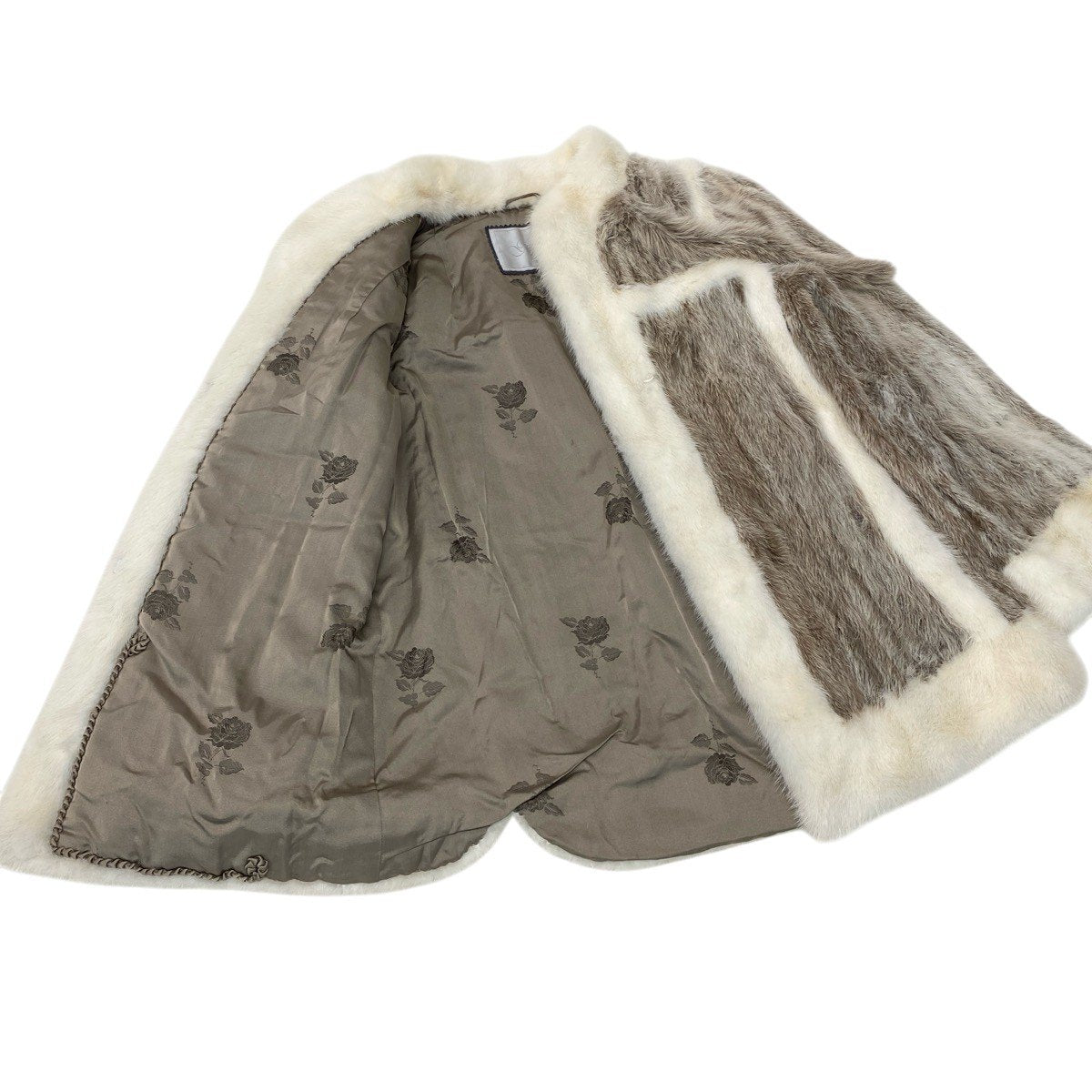 93h9 GRAMORLY 希少デザイン パールミンク  ファーコート サイズ9 ホワイト × 茶系 本毛皮 Pearl Mink Fur Coatt18r
