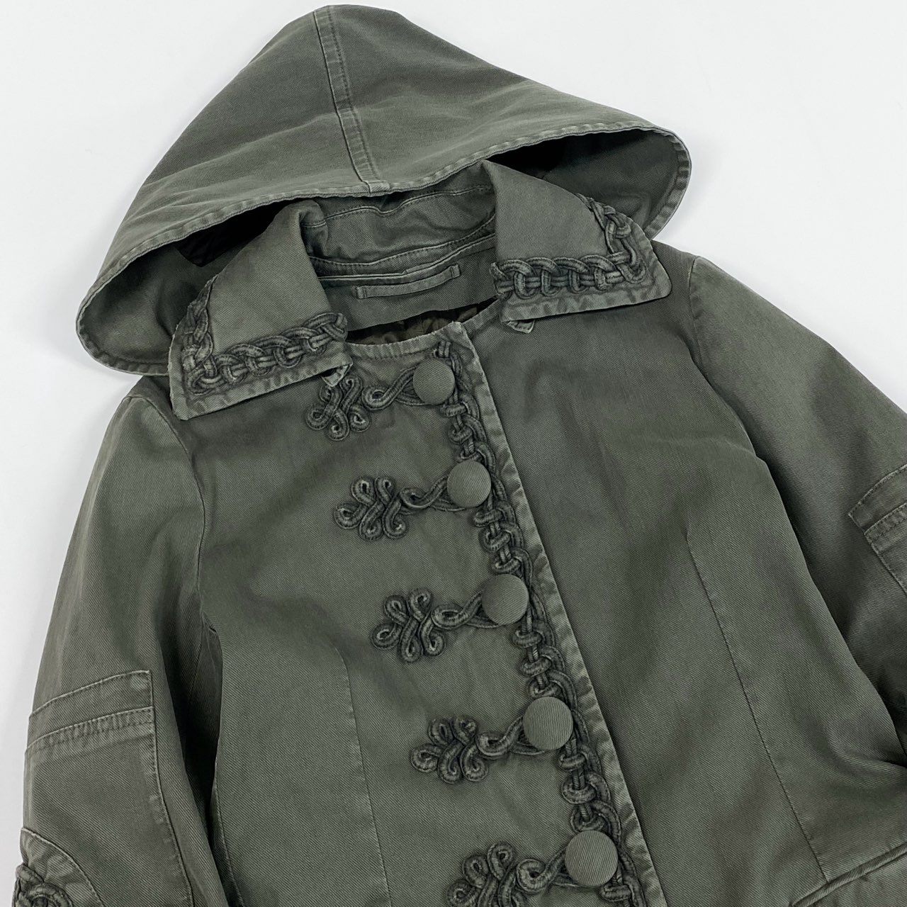 d12 【Archive】PRADA プラダ 2016FW ランウェイ着 ナポレオンコート デザインコート サイズ38 カーキ レディースk02i