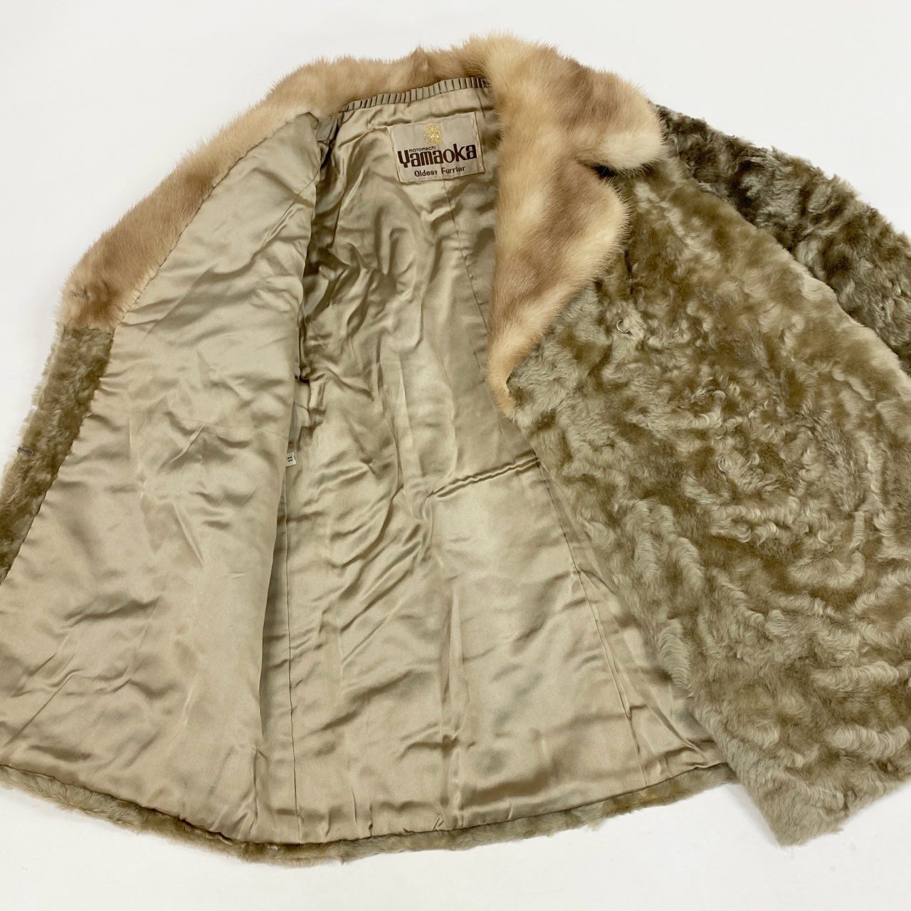 33l14 パステルミンク × カラクルラム ファーコート サイズ11号 ベージュ 本毛皮 MINK × LAMB FURt18r