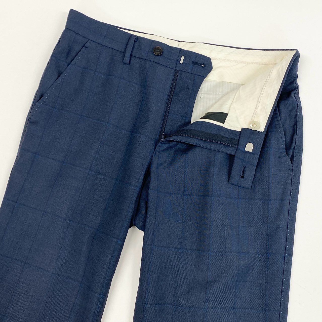 33i25 Paul Smith ポールスミス イタリア製生地 裏地花柄 シングルスーツ セットアップ M ブルー チェック ウール メンズk02i