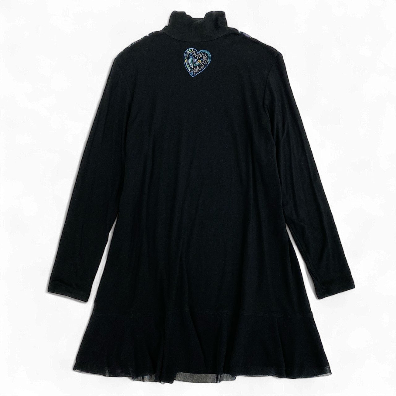 64k19《美品》 TOKUKO 1er VOL トクコプルミエヴォル ロングスリーブ ハイネックワンピース フレアワンピース 総柄プリント ストレッチ○ レディース 女性用 9 ブラックu02t