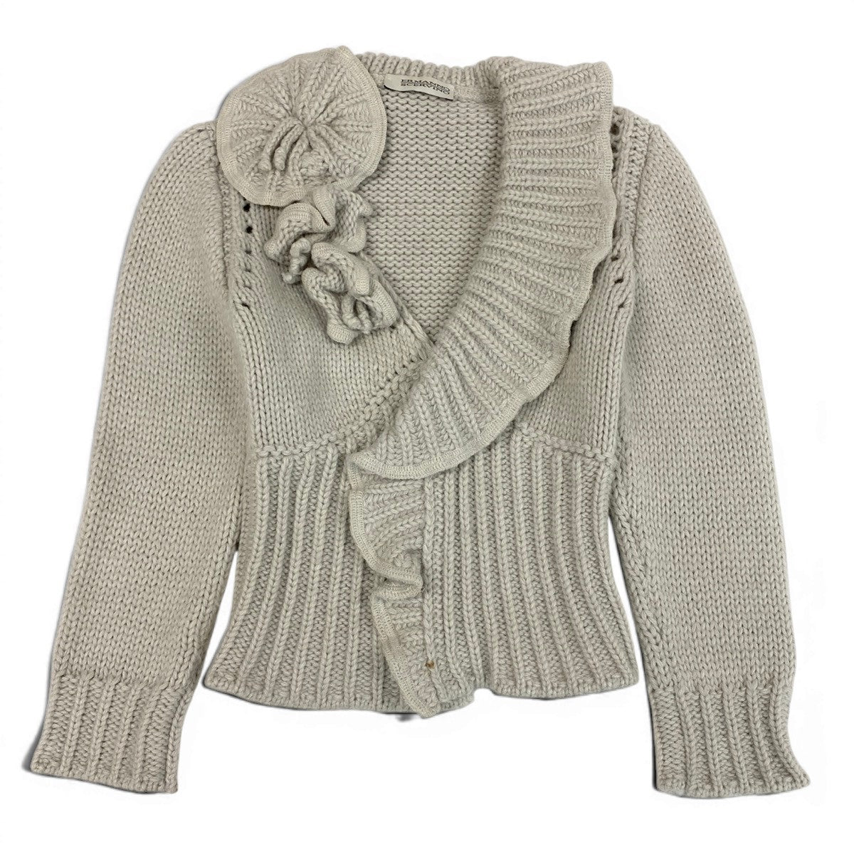 63f2 ERMANNO SCERVINO エルマンノシェルヴィーノ ローゲージ ニットカーディガン フリルニット フラワーモチーフ サイズ38 ライトベージュ レディース 女性服o07t