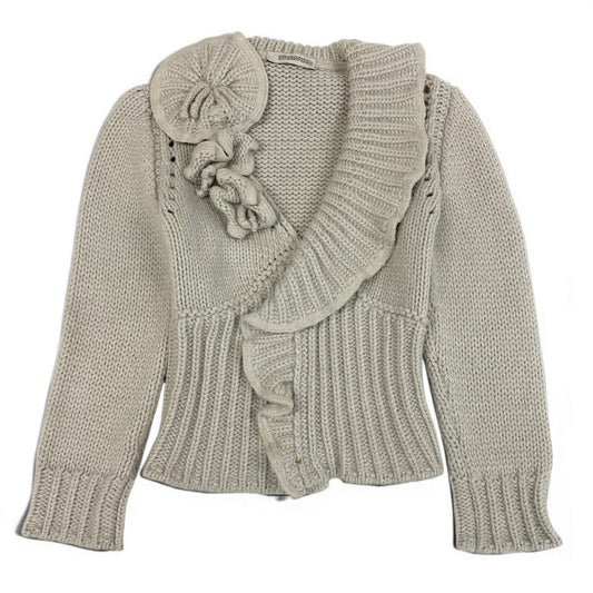 63f2 ERMANNO SCERVINO エルマンノシェルヴィーノ ローゲージ ニットカーディガン フリルニット フラワーモチーフ サイズ38 ライトベージュ レディース 女性服o07t