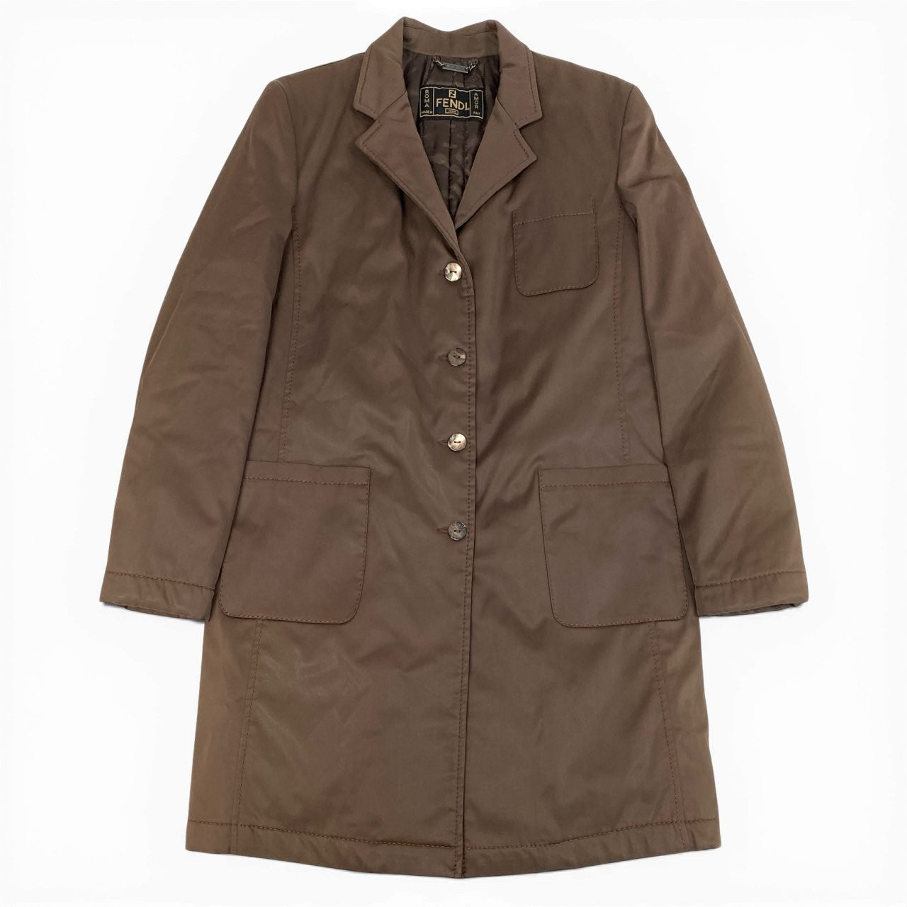 10a13 FENDI フェンディ チェスターコート ロングコート パッド入り 中綿 イタリア製 padded Chester coat with logo buttons レディース 女性用 ブラウンt18r