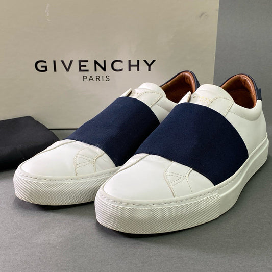 4e30 GIVENCHY ジバンシー エラスティックストラップスニーカー ローカットスニーカー シューズ スリッポン サイズ40 ホワイト ブルー レザー メンズ
