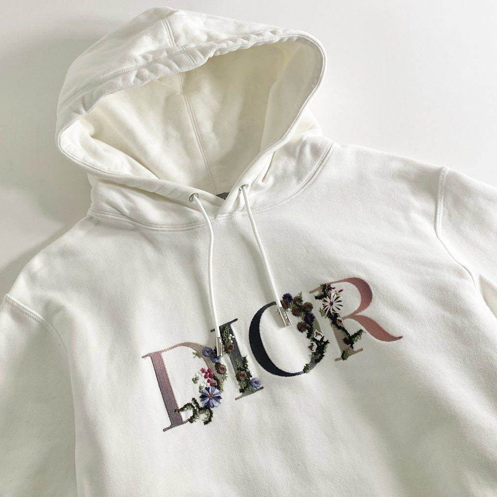 52h13 Dior ディオール Flowers Logo Embroidery Hoodie ロゴプリント プルオーバー パーカー フーディ 113J688A0531 Lサイズ ホワイト コットン イタリア製