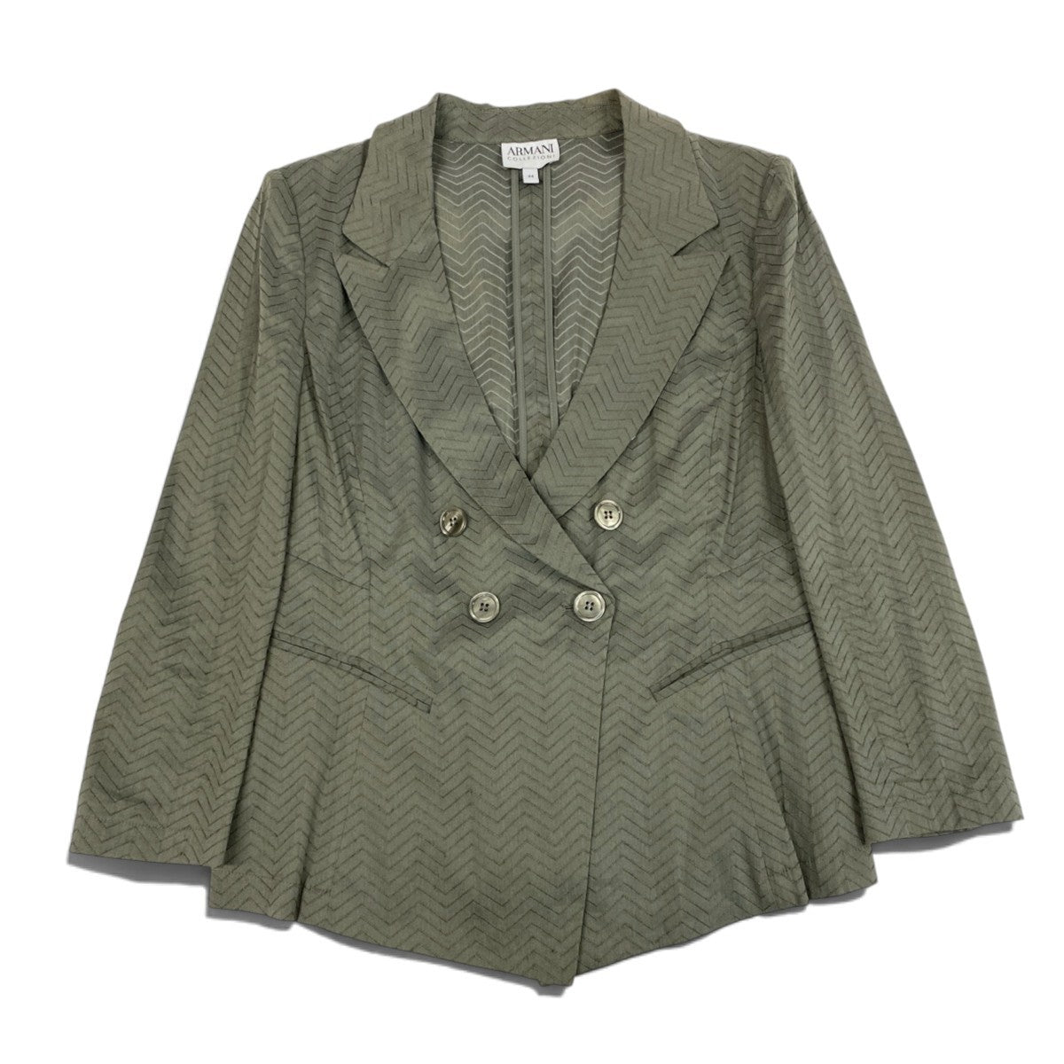 63j5 ARMANI COLLEZIONI アルマーニコレッツィオーニ ダブル ジャケット ブレザー 変形 大きいサイズ IT44 44 グリーン リネン コットン レディースo07t